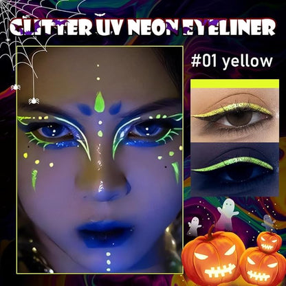 evpct Yellow Shimmer Eyeliner UV Neon Gel Eyeliner Pencil Makeup, Rainbow Halloween Colored Colorful Gel Eye Liner Pen Glow in Dark Makeup, Long Lasting Waterproof Eyeliners for Face Body Painting