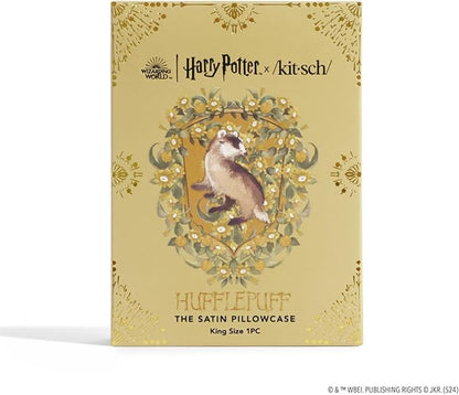 Kitsch x Harry Potter Hufflepuff Satin Pillowcase with Zipper for Hair & Skin – Double-Sided, Softer Than Silk, Wrinkle-Free, Machine Washable, Frizz Control, Breakout Prevention - King Size (19x36)
