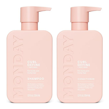 MONDAY HAIRCARE Curl Define Shampoo + Conditioner Set (2 Count) 12 oz Each Nourishes Curls, Tames Frizz, Coconut Oil and Shea Butter Enhance Shine, 100% Recyclable Bottle