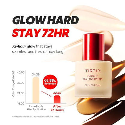 TIRTIR Mask Fit Red FoundationㅣLong Lasting Flawless Coverage, Energy Essence, Lightweight, Hydrating, Pore-Blurring, Breathable Satin Finish, Makeup, Radiant Skin, #24N Latte, 1.01 Fl Oz