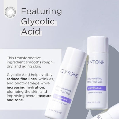 Glytone Rejuvenating Mini Peel Gel | Face Exfoliator with 10.8% FAV Glycolic Acid | Peeling Gel for Face Retexturizes and Reduces Fine Lines & Wrinkles | Dead Skin Remover Chemical Peel | 2 fl oz.