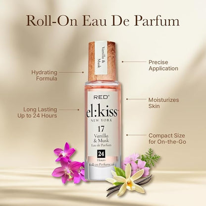 EL:KISS Roll On Perfume, Vanilla & Musk Inspired by Lattaf. Yara, Eau de Parfum 12mL (.40 Fl Oz), Hydrating & Long-Lasting, Alcohol & Mineral Oil-Free, Infused With Jojoba, Argan & Coconut Oil