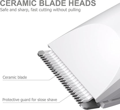 OLOV Electric Body Hair Trimmer - Groin Trimmer for Men - Bikini Trimmer Women - Wet/Dry Shaver Groomer, Replaceable Ceramic Blade Heads, USB Recharge Dock, Waterproof Hygiene Razor, White