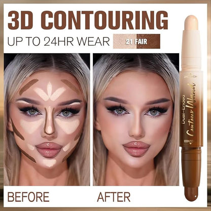 2Pcs Cream Contour Stick Face Body Makeup Dual Ended, Nuetral Nude Beige & Darker Nude Pink no Transfer Waterproof 2 in 1 Cream Concealer Stick Contouring Makeup Set, Face Nose Contour Bronzer Sticks