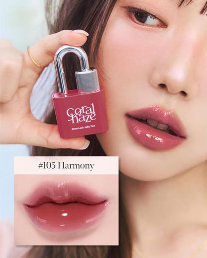 CORLAHAZE Glow Lock Jelly Tint 105 Harmony 4g, Hydrating Jelly Glow Lip Stain, High-Shine, Long-Lasting Color Moisturizing Lip Enhancer with Rosehip Oil, Collectible Lock-Shaped Design, Korean Makeup