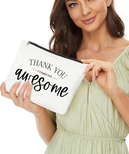 Inspirational Gifts for Women, Positive Inspirational Quotes Makeup Bag - Uplifting Encouragement Gifts for Women, Girls, Teens, Daughter, BFF, Best Friend ?Thank You for Being Awesome Makeup Bag