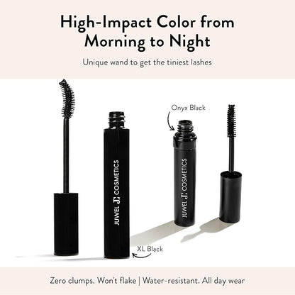 Juwel Cosmetics Onyx Black, Volumizing and Lengthening Mascara, Long-Wear Waterproof Mascara with Carnauba Wax and Beeswax, pH Balanced for Sensitive Eyes, Paraben-free, 10ml