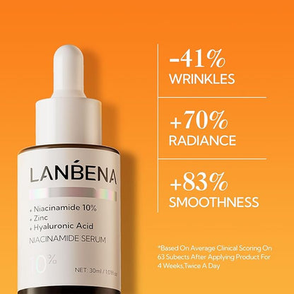 LANBENA Revolutionary Vitamin C Serum for Face, Illuminating Fcae Serum With Niacinamide, Brightening Anti-Aging Essence for Sensitive Skin, Non-Greasy, Reduces Dark Spots & Wrinkles (1.05 Oz)