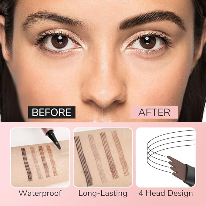 Eyebrow Pencil, Microblading Eyebrow Pencils for Women, Premium Magic 3D Waterproof Microblading Eyebrow Pen 4 Fork Tip Tattoo Pencil, Eye Brow Makeup Long-Lasting for Women (Light Coffee)