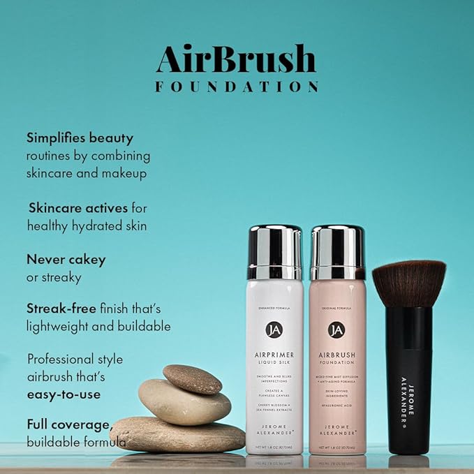 MagicMinerals AirBrush Foundation Set by Jerome Alexander – 3pc Set Includes Primer, Foundation and Kabuki Brush - Spray Makeup with Anti-aging Ingredients for Smooth Radiant Skin (Medium)
