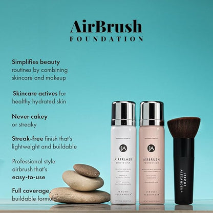 MagicMinerals AirBrush Foundation Set by Jerome Alexander – 3pc Set Includes Primer, Foundation and Kabuki Brush - Spray Makeup with Anti-aging Ingredients for Smooth Radiant Skin (Dark)
