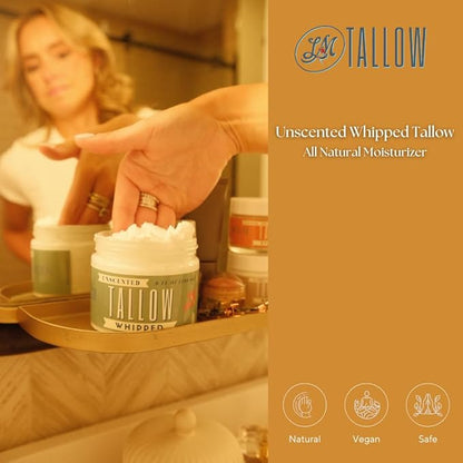 Whipped Tallow 9oz - All Natural Face Cream + Whole Body Moisturizer for Dry Skin - No Preservatives, Parabens or Seed Oils - 100% Pure, No Added Fragrance - USA Made (Unscented)
