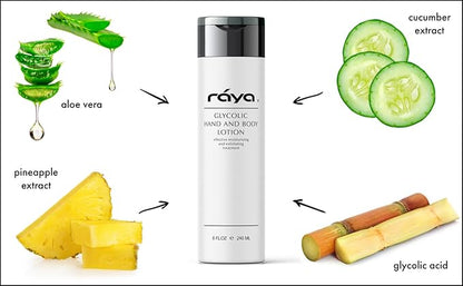 Raya Glycolic Hand and Body Lotion with AHA (G-333) | Soothing, Moisturizing, Exfoliating, and Conditioning Lotion for the Hands, Arms, Legs, and Body | Made with Alpha Hydroxy Acids