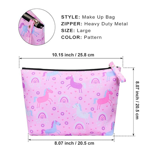 Large Makeup Bag for Women Zipper Pouch Travel Cosmetic Organizer Animal Print, Unicorn