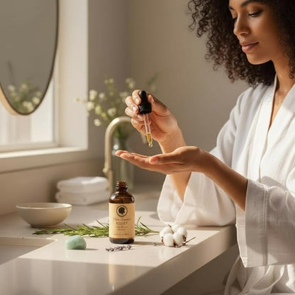 Relief Oil, Organic Scalp Treatment, Soothing Formula for Dry, Itchy, Dandruff-Prone Scalp with Almond, Jojoba, Avocado, Tea Tree and Black Castor Oil