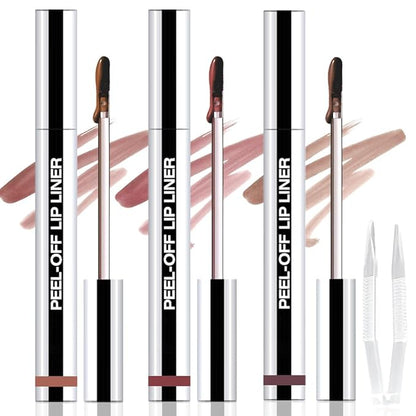 3Pcs Matte Lip Stain Peel Off Lip liner with Tweezer, Peel Off Lip Stain, Long Lasting Waterproof Lipstick Lip Gloss Tattoo, Transfer-proof for All Skin Types (0.36 fl oz-02#+03#+05#)