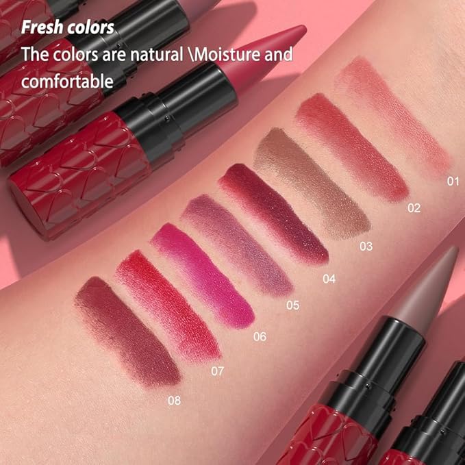 Maroon Gradient Matte Lipstick Crayon Lip Liner pencil,Crayon Form and Cone Tip 2-in-1 Lip Liner and Lipstick Lip Combo Set Achieve Flawless Contour Gradual Ombre Effect lip Pencil for Old Women