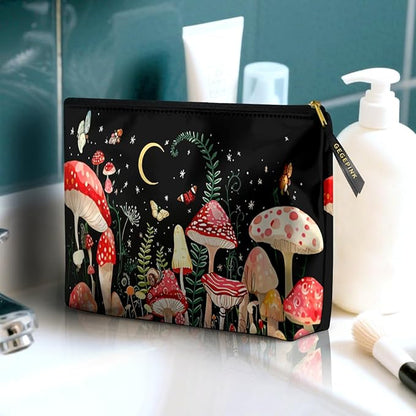 Cute Makeup Bag for Purse Waterproof Cosmetic Bags for Women Funny Smooth Zipper Travel Toiletry Pouch 10X8 Inches-Mushroon Makeup pouch
