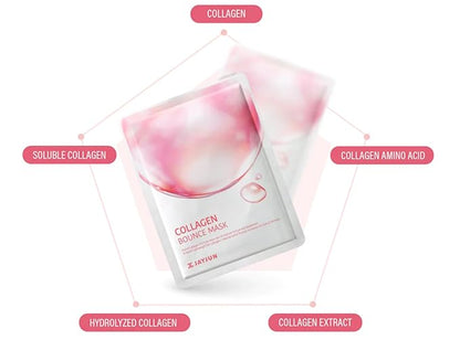 JAYJUN Collagen Bounce Mask (10 Sheets) – Firming & Plumping with French Marine Collagen 0.77 fl. oz.