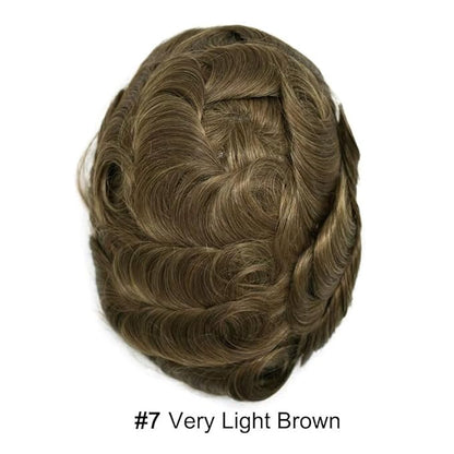 FACE MIRACLE Toupee for Men Lace Center Mens Toupee Hairpiece for Man Human Hair Replacement System Lace Center with Poly around Hair Units Mens Wig Hair Prosthesis 6"X9" 7# VERY LIGHT BROWN