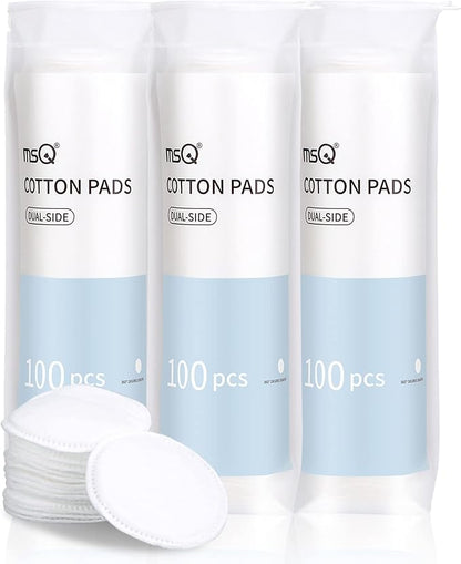 MSQ Cotton Rounds (300 Count), Makeup Remover Pads, Face Cotton Pads, Facial Cleansing Round Cotton Pads, Lint-Free