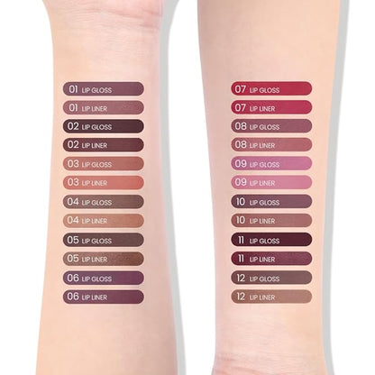 AMY'S DIARY 2pcs Chocolate Lip Liner & Lipstick&Shiny Clear Lip Oil Makeup Set, Liquid Lipstick 24H and Lip Liner Set Matt Liquid Lips Make Up Waterproof Long Lasting (02#, 2 Pcs Set)
