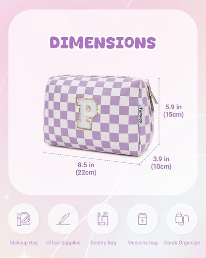 Narwey Birthday Gifts for Women Teen Girls Kids Personalized Initial Makeup Bag Monogram Preppy Cosmetic Bag Trendy Stuff 6 8 10 11 12 13 14 16 18 Years Old Travel Toiletry Bag (Purple P)