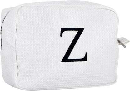 Personalized White Waffle Makeup Bag,Custom Embroidered Initial Cosmetic Pouch for Women,Monogrammed Cosmetic Case,Bridesmaid Gifts (Z)