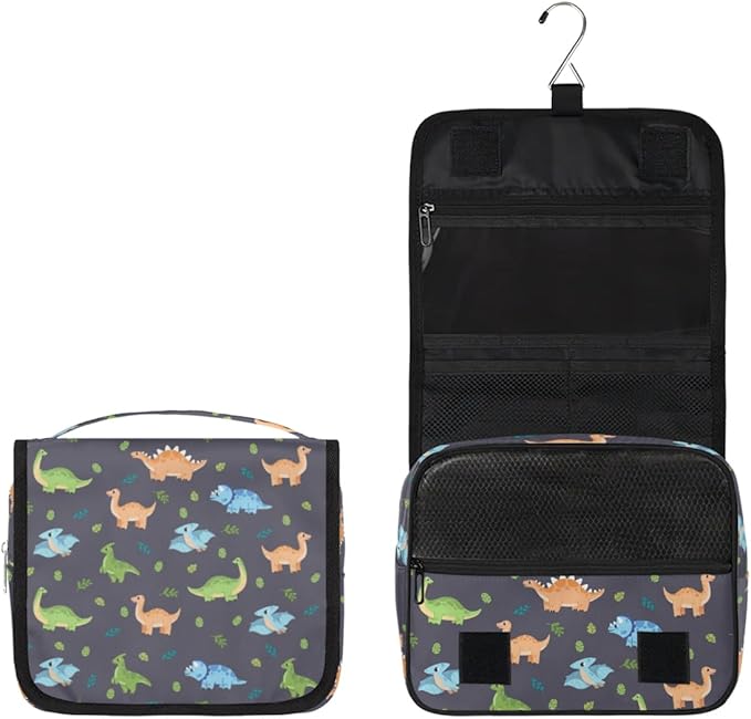 Cute Dinosaur Hanging Travel Toiletry Kit Bag with Hook for Men and Boys, Cartoon Dino Makeup Case Waterproof Cosmetic Bag Storage Bag Organizer for Accessories Toiletries