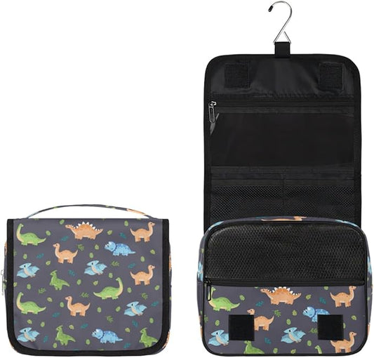 Cute Dinosaur Hanging Travel Toiletry Kit Bag with Hook for Men and Boys, Cartoon Dino Makeup Case Waterproof Cosmetic Bag Storage Bag Organizer for Accessories Toiletries