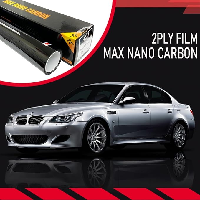 United Window Tint Car Film 40" in x 100'Ft MAX Nano Carbon Film 2Ply 15% VLT - Clear Polyester Privacy Window Tint Blocks UV/IR Rays, Heat & Glare- Laminate Adhesive with Lifetime Color Stability…