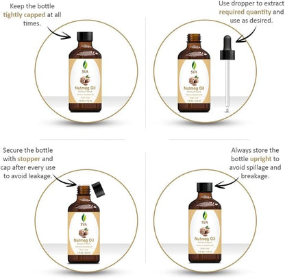 SVA Nutmeg Essential Oil – 4 Fl Oz – 100% Natural Nutmeg Oil - for Diffuser, Hair Care, Face, Skin Care, Aromatherapy, Scalp and Body Massage, Soap and Candle Making – with Dropper