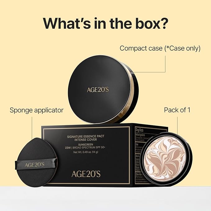[NEW] AGE20'S Signature Essence Pact | 23W BEIGE | Vegan Korean Cushion Foundation | Pack of 1 | Cream Foundation, Dewy & Glow Finish, Natural Coverage, SPF 50+