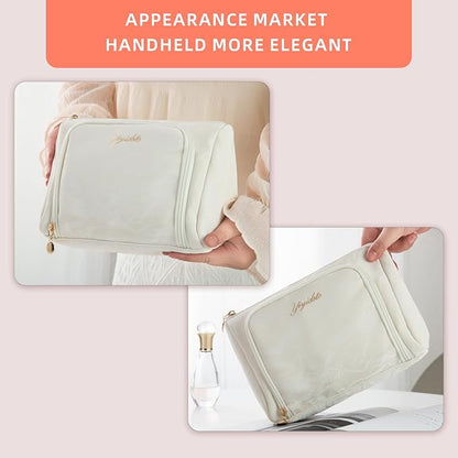 Cosmetic Bag Travel Makeup Bag Large Capacity Small Travel Zipper Pouch Makeup Organizer Bag for Women (White-2 Pack)