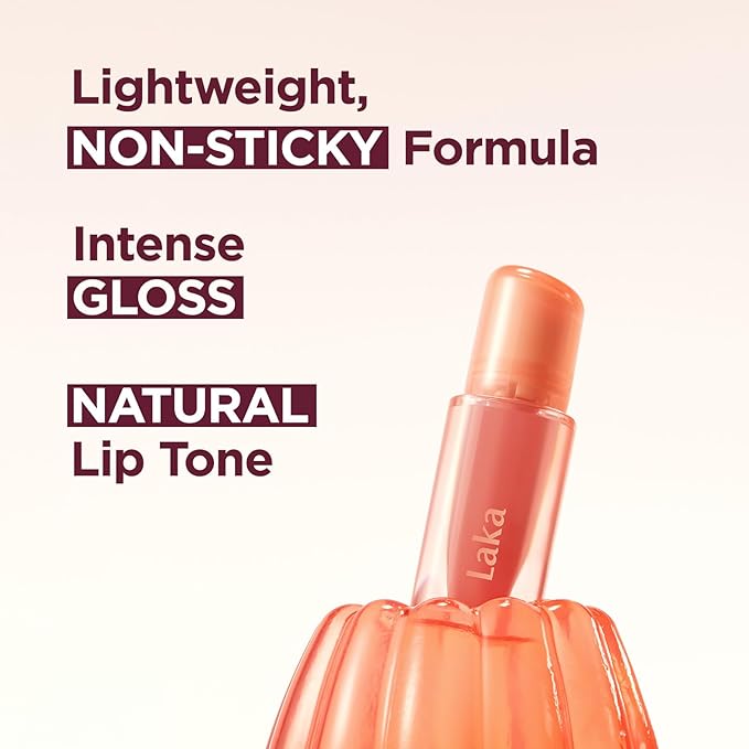 Laka Jelling Nude Gloss, 4.5g/0.15oz, Sheer Hydrating Lip Oil with No Stain, Non-Sticky, Nourishing Gloss for a Fresh, Glowy Look, Vegan, Clean Beauty Makeup, K-Beauty (#306 Angel Ring)