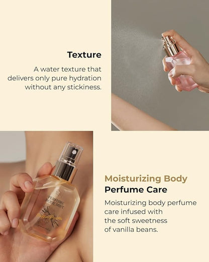 BOM Chiffon Vanilla Body Mist 3.71 Fl Oz, Vanilla Scented Fine Mist with Hyaluronic Acid, Niacinamide & Vitamin C, Hydrating, Lightweight, Long Lasting Fragrance, Korean Skincare