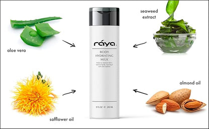 Raya Body Hydrating Milk 8 oz (S-102) | Hydrating, Moisturizing, and Restorative Body Lotion | Rich in Natural Oils, Butters, and Vitamins | Calms and Softens