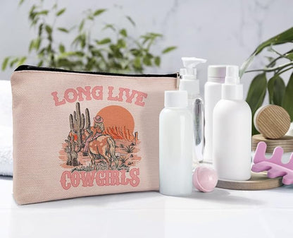 Pink Cowgirl Cosmetic Bag, Western Supplies for Women Makeup Bag for Purse, Western Makeup Bag, Long Live Cowgirls Preppy Gifts Cowgirl Gifts Pouch Bags, Western Bags for Women