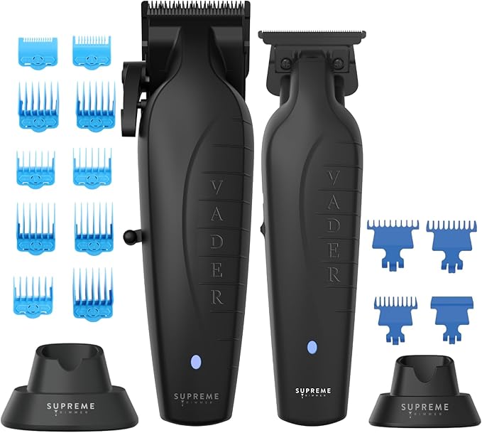Supreme Trimmer 2-in-1 Vader Clipper & Trimmer Kit | Cordless Beard Trimmer & Mens Clippers Set for Barbers or Home | with DLC Coated Blades | Black