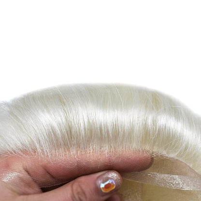 Toupee for Men French Lace Center Human Hair Replacement Systems Transparent Lace with PU Around Hair Piece Mens Toupee Hair Units for Man V-Looped Front Male Hair Prosthesis 7"X9" #60RY
