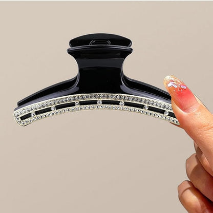 SINIDE Rhinestone Hair Clips, Crystal Plastic Claw Clips Nonslip Acrylic Metal Jaw Clip for Thin Long Hair, Fashion Elegant Clamps Accessories for Women Strong Hold Barrette for Styling (2 Pack)