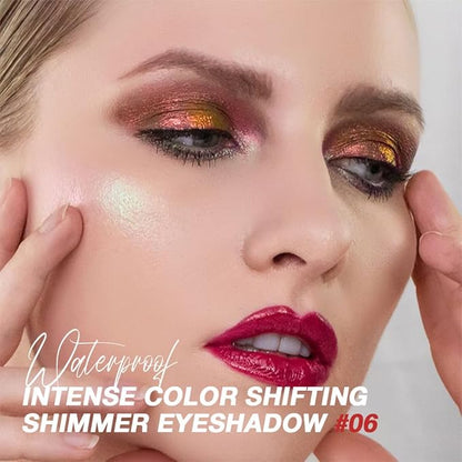 evpct 2Pcs Rose Red Gold Shimmer Glitter Sparkle Chameleon Duo Chrome Multichrome Iridescent festival Eyeshadow Palette, Loose Glitter Gothic Single Mini Eye Shadow Palette Makeup for Older Women