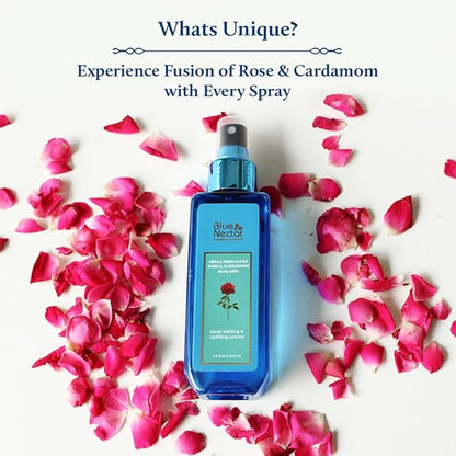 Blue Nectar Uplifting Body Mist with Himalyan Rose and Cardamom for long lasting freshness and aromatic body odor (3.4 Fl oz)