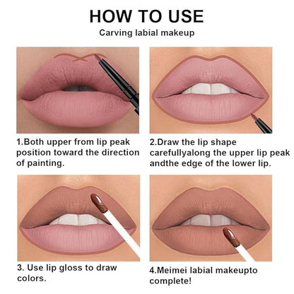 evpct 3Pcs Pale Neutral True Nude Matte Lip Liner & Liquid Lipstick Stain Makeup Set for Women, Lip Liner Stain Long Lasting Waterproof Smudge Proof, Cruelty Free Lip Makeup 24 hours originales labios