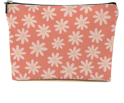 Vintage Daisy Flowers Makeup Bag Floral Cosmetic Bag Friend Friendship Gifts for Women Girls Sister Coworker Bestie Botanical Travel Organizer Zipper Pouch Christmas Thanksgiving Birthday Gifts