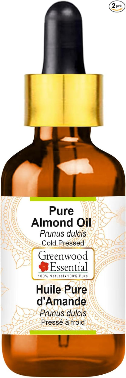 Greenwood Essential Pure Almond Oil (Prunus dulcis) with Glass Dropper 100% Natural Therapeutic Grade Cold Pressed for Personal Care 15ml (0.50 oz)