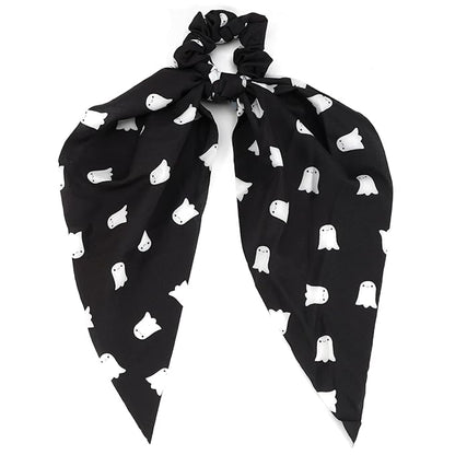 Halloween Hair Ties for Women Girls Soft Fall Ghosts Hair Scrunchies Spooky Black White Hair Tie Ribbon Hair Bows Ponytail Holder Hair Accessories