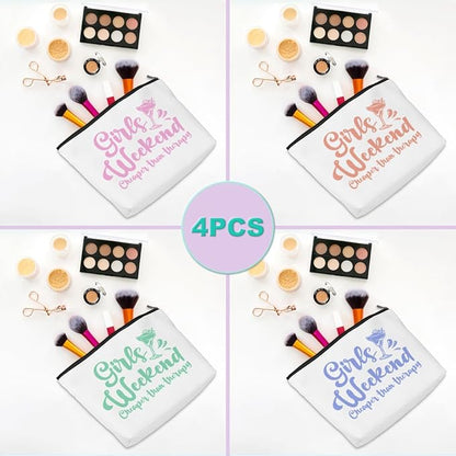 4 Pcs Christmas Girls Weekend Gifts for Women Girls Trip Makeup Bag Girl Trip Gifts Favors Cosmetic Bag Toiletry Bag Zipper Pouch Weekender Bags for Women Girl Friendship Bachelorette Party Birthday