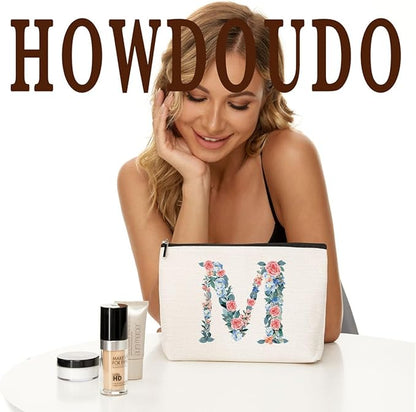 Initial Makeup Bag Monogrammed Travel Toiletry Bag Monogram Cosmetic Bag Birthday Christmas Bridal Shower Bridesmaid Gifts Personalized Gifts for Women Bride Teacher Sister Mama, Floral Letter M