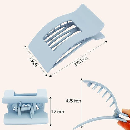 Velscrun Flat Hair Clips for Women Girls, Blue Gray Lay Flat Claw Clips, Strong Hold Large Side Hair Clip All Hair Types, French Duck Billed Non Slip Grip Daily Styling Hair Jaw Claw Clip